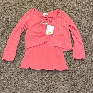 Pink shirt+sweater matching set